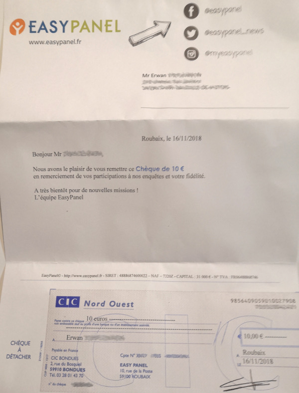 Chèque sondages rémunéré